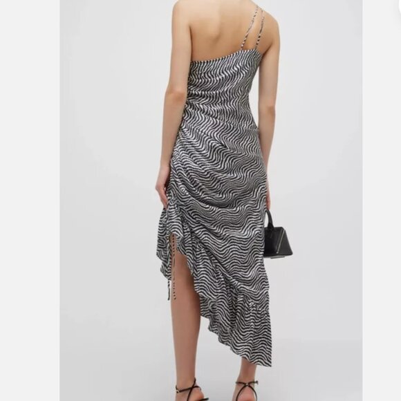 Cinq a Sept Christel One Shoulder Asymmetrical Ruffle Hem Silk Midi Dress Size 2 - Picture 3 of 12